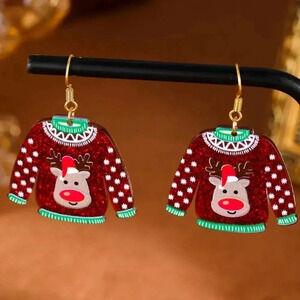 3D Reflective Reindeer Christmas Sweater Earrings
